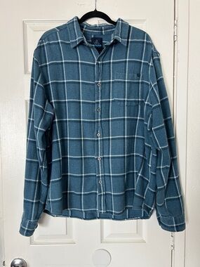 prAna breathe blue flannel 100% cotton XL